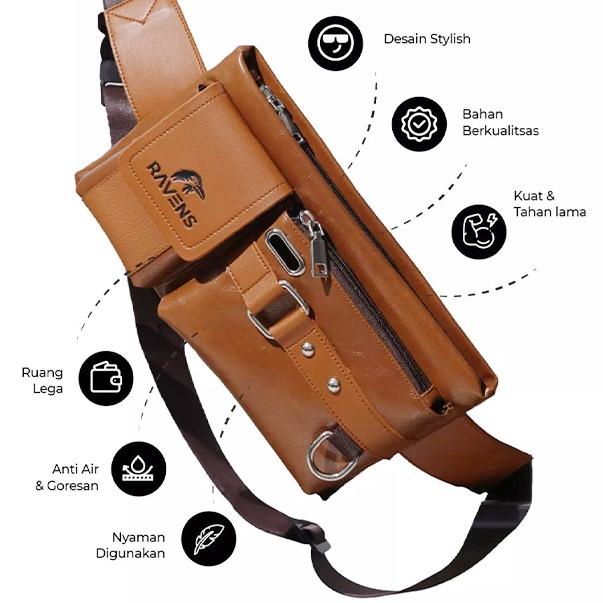 (SALE) Tas Selempang Pria Free Dompet Tas Ravens Waistbag Tas Slempang Anti Air Tas Pria Waist Bag T
