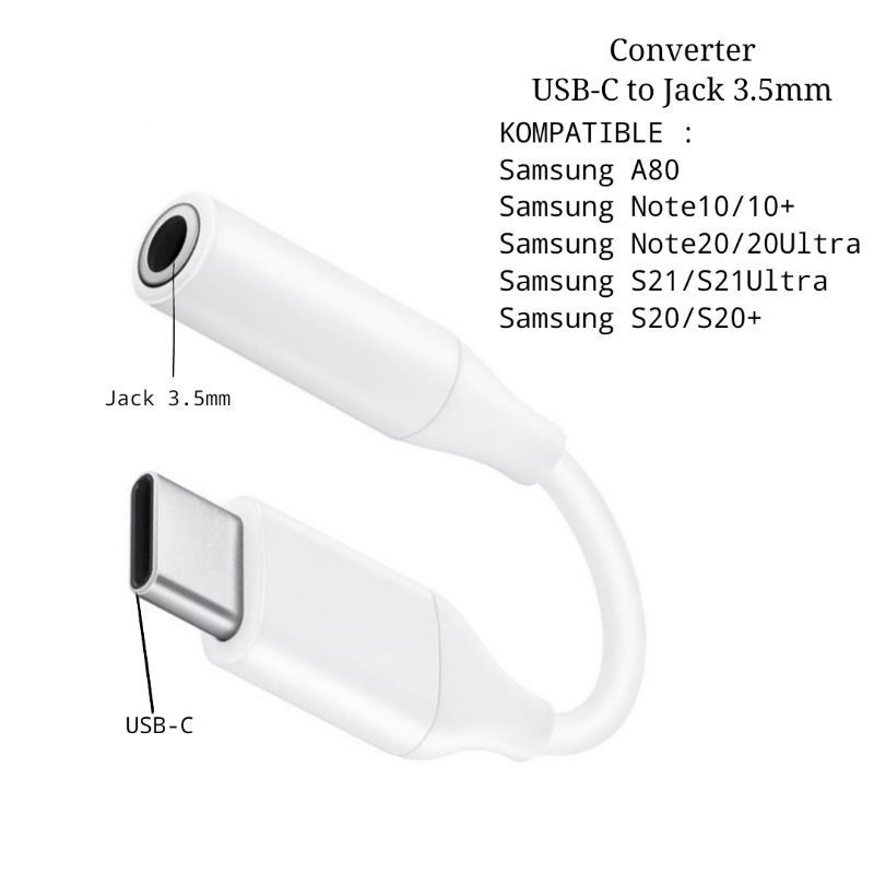 Converter Samsung Type C Jack Audio Spliter Type C To Aux Samsung A33 A53 A34 A54 A71 A80 M31 S10 S20 S21 FE Note 10 Note 20