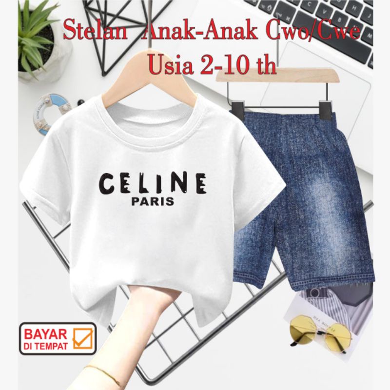 ((IB))SETELAN ANAK PEREMPUAN SEMI JEANS/C3LIN3 DIGITAL SABLON