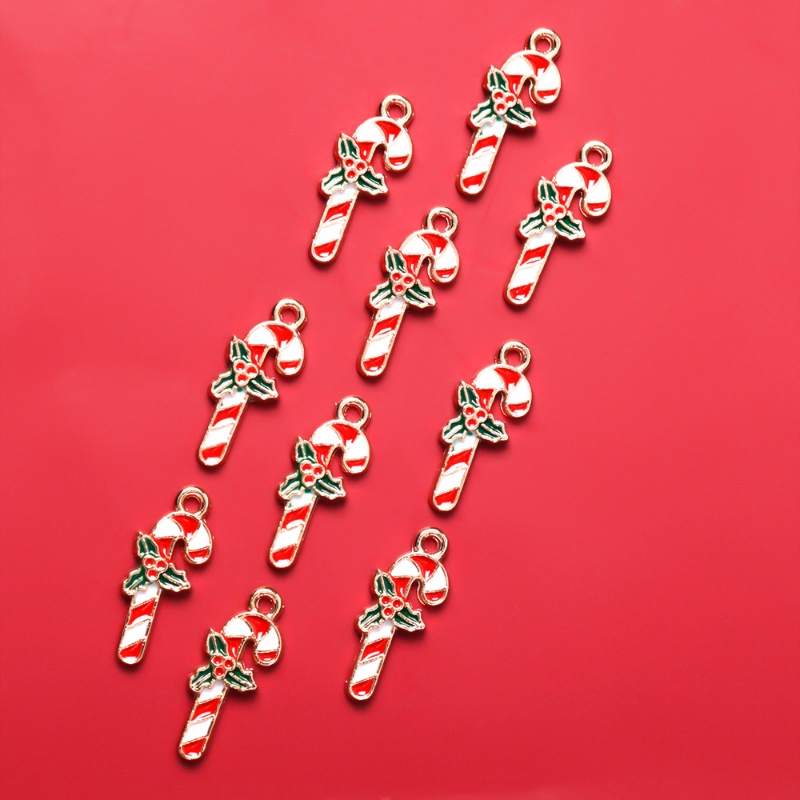 10pcs / Pak Liontin Kalung / Anting Bentuk Tongkat Permen Warna-Warni Untuk Aksesoris Pohon Natal