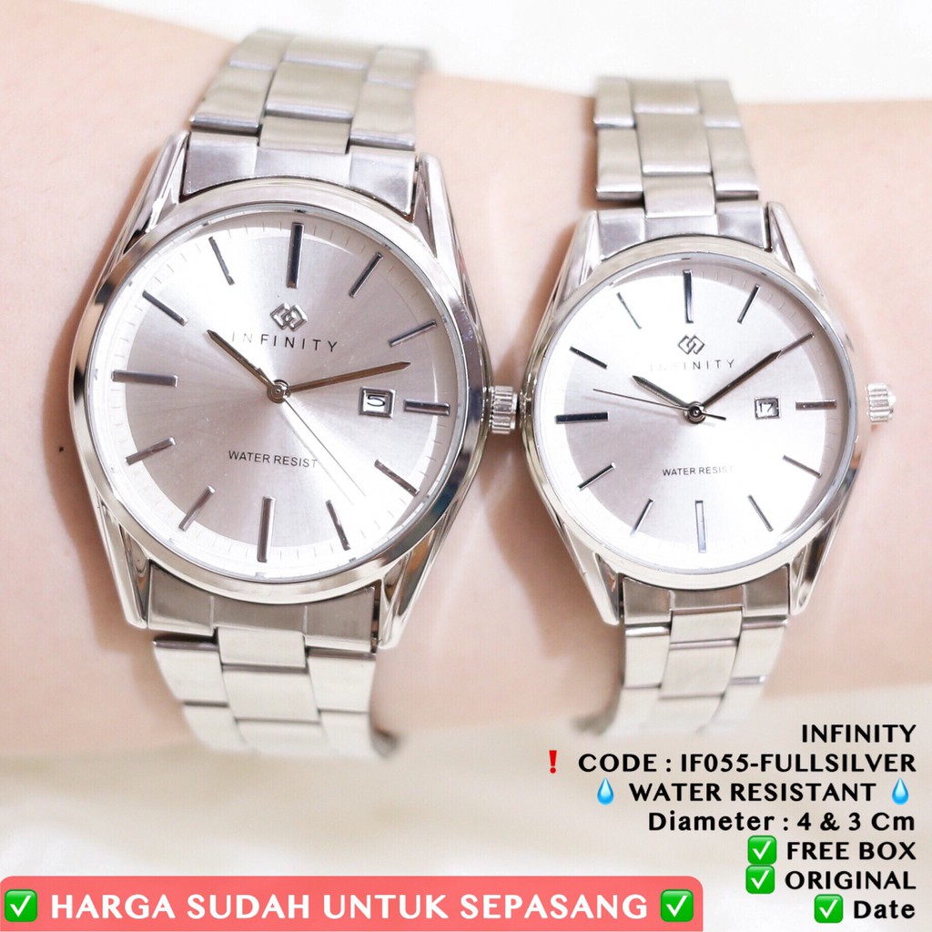 Jam tangan ORIGINAL COUPLE rantai INFINITY anti air garansi 1 tahun free box baterai IF001