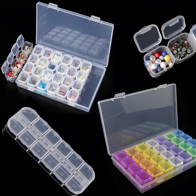 28 Slots Clear Jewelry Box Plastic Bead Storage Container Earring Organizer Case 