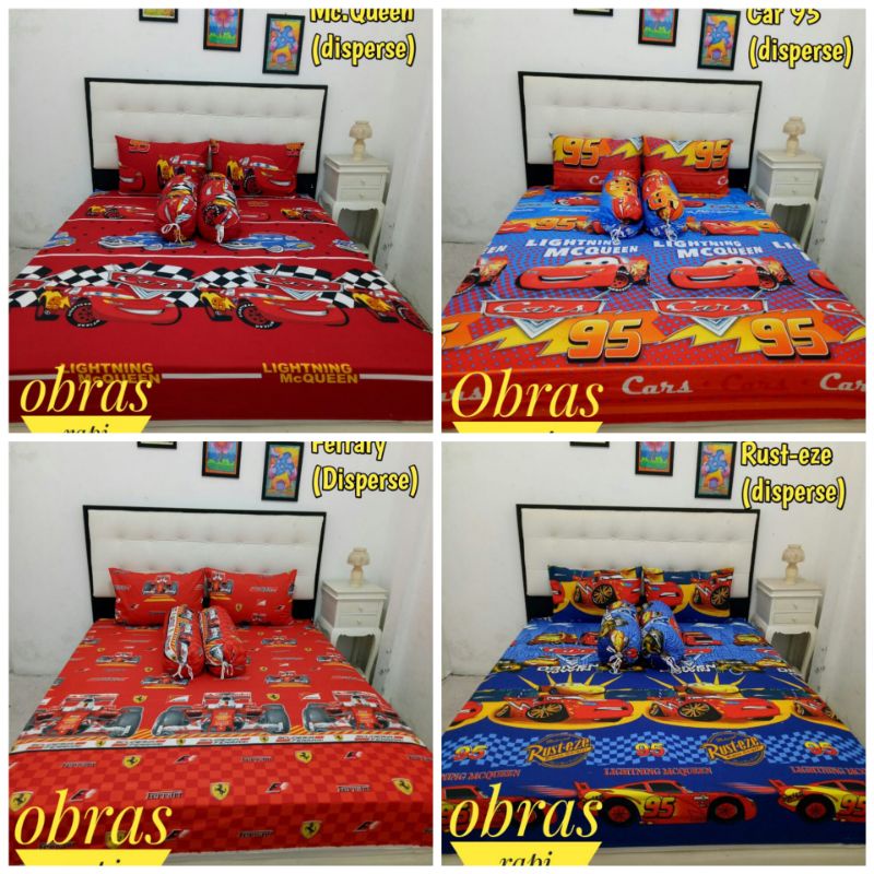 sprei anak cowok  cars,mobil,mc queen ,ferrary,mobil balap