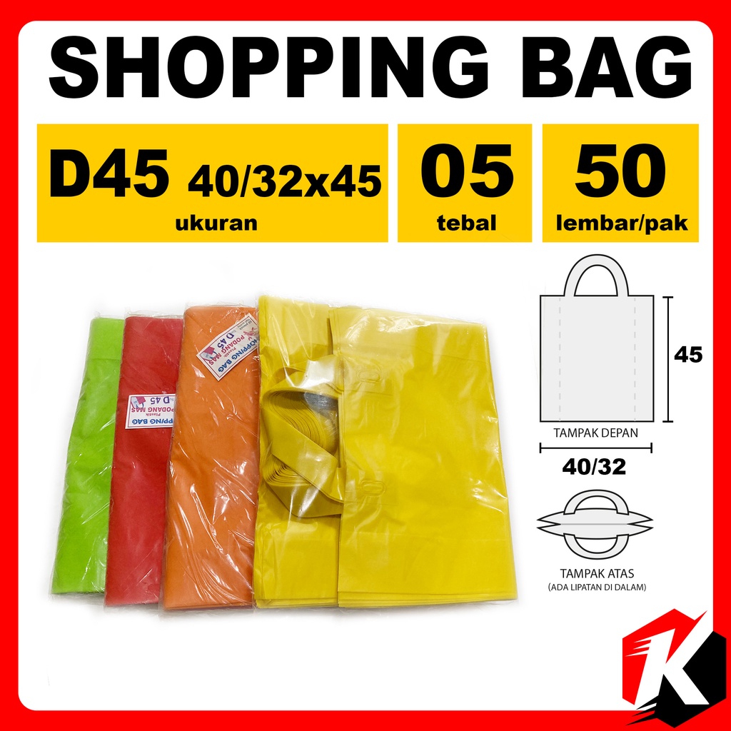 

Kantong belanja shopping bag tali D45 40/ 32 x 45 isi 50 lembar