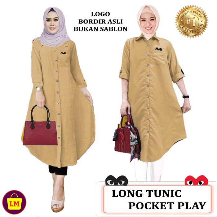 TERMURAH TERLARIS Baju Atasan Tunik Wanita LONG TUNIC POCKET PLY LMS 17656 17659 TERBARU