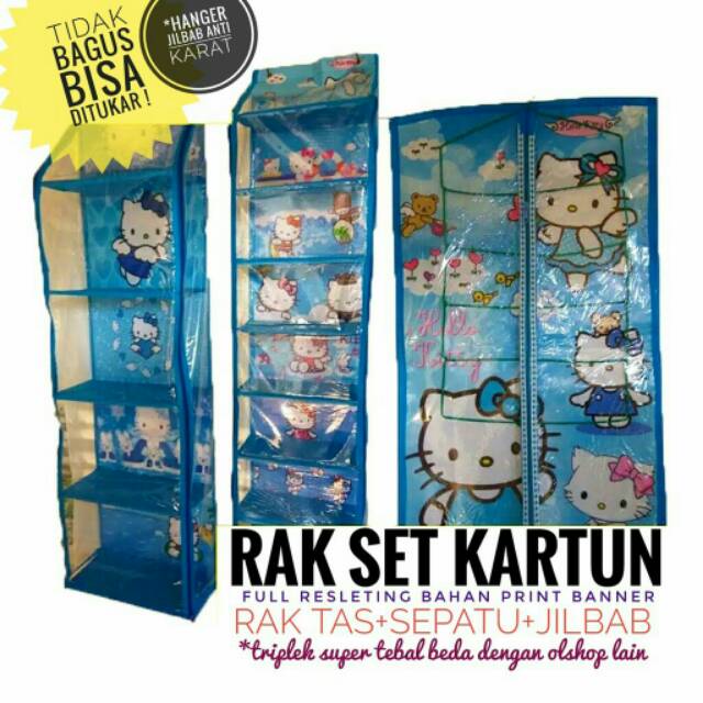 FREE ONGKIR ORGANIZER SET 3in1 KARAKTER BLUE PUSH RAK GANTUNGAN JILBAB SEPATU TAS RESLETING