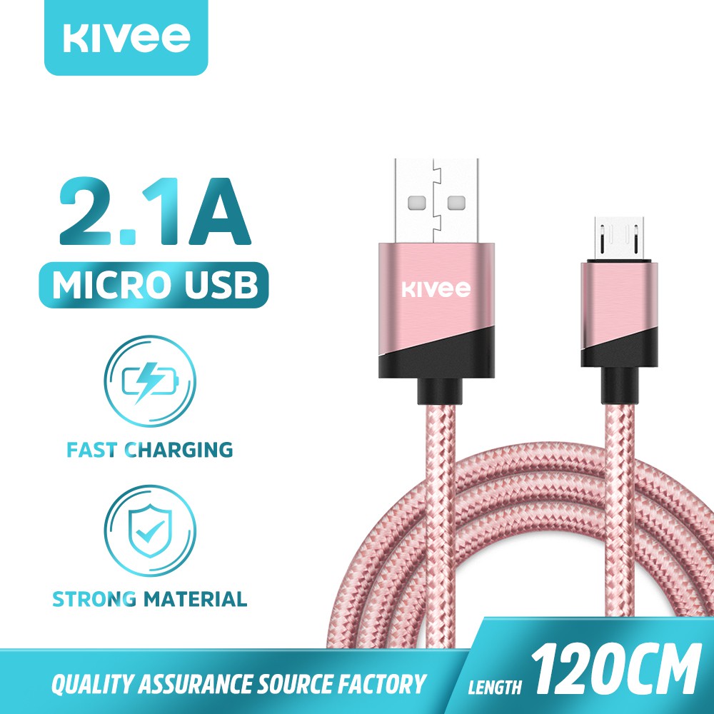 Kivee Kabel Data Android Micro USB Fast Charging Silver Samsung Xiaomi Vivo Oppo 2.1A