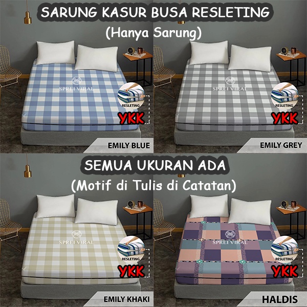 Sarung Kasur Busa / Kapuk  / Springbed / Lantai Bulu Cover Sprei Resleting Ukuran No 1 2 3 4 Custom Kecil Bahan Katun Kapas Tebal 10 15 20 cm Motif Kotak Hitam Estetik Inoac Palembang