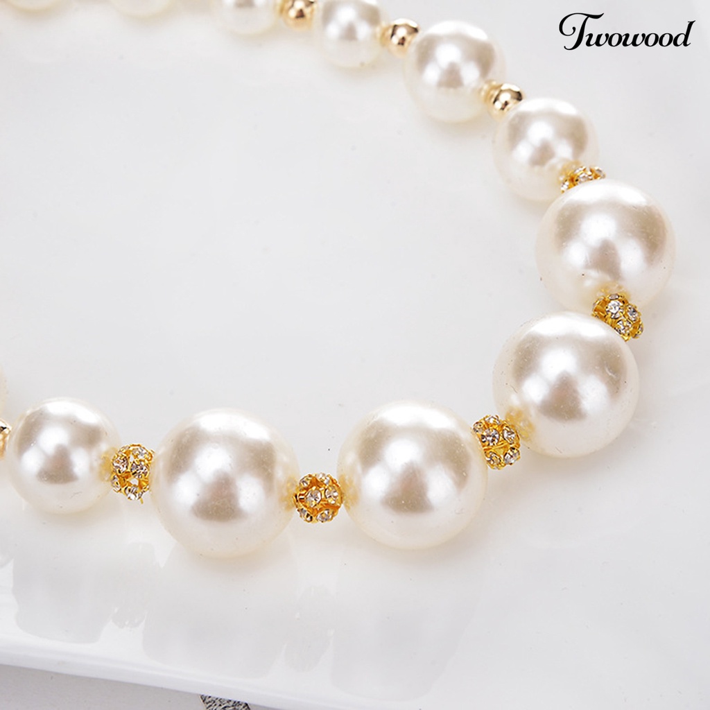 Twowood Faux Pearl Rhinestone Women Necklace Alloy Round Short Type Necklace for Valentine Day