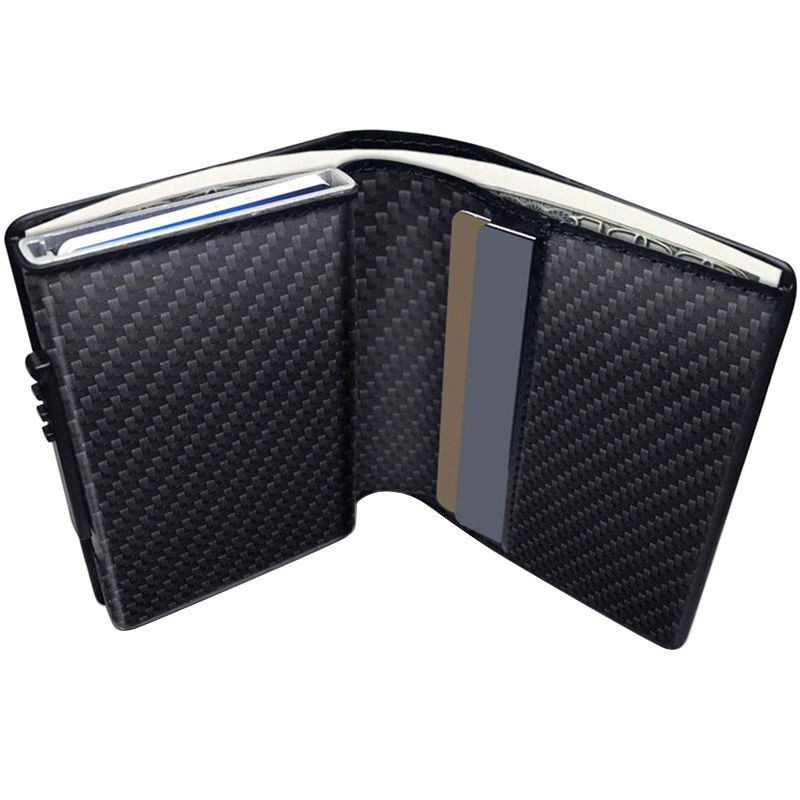 Carbon Fiber Leather Wallet with Anti RFID Pop Up Card Holder - Dompet Kartu Kredit ATM KTP SIM Uang Kertas