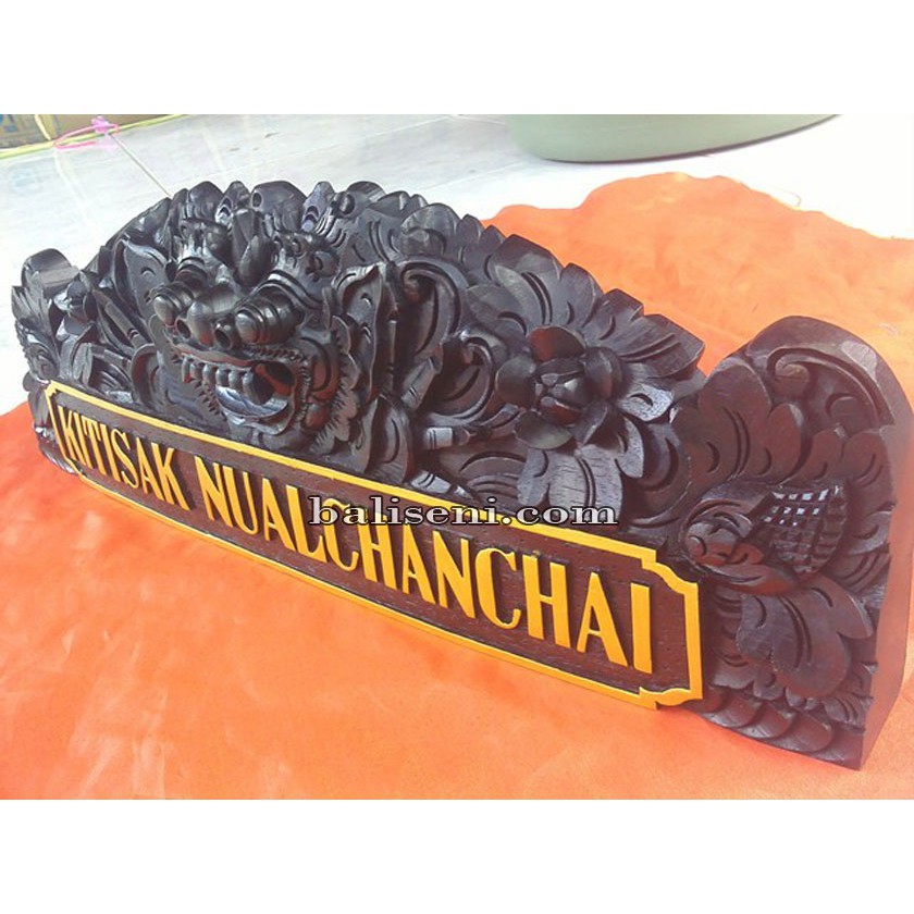 Papan nama Ukiran barong Bali nameplate ukiran handmade hiasan dekorasi