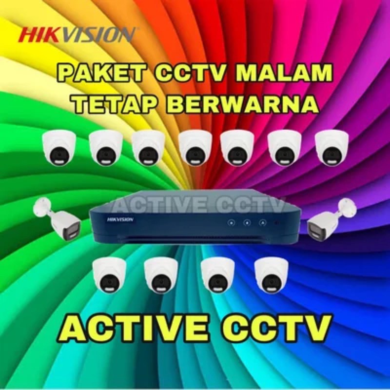 paket camera cctv 13 kamera hikvision 5mp dual light colorvu + audio 16 channel ch malam tetap berwarna colour 16ch