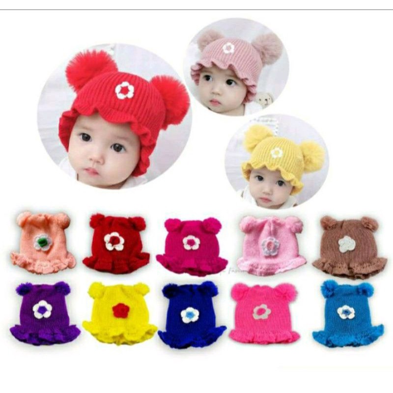 Kupluk Pom pom Baby Girl Renda Bunga Kupluk lucu terbaru