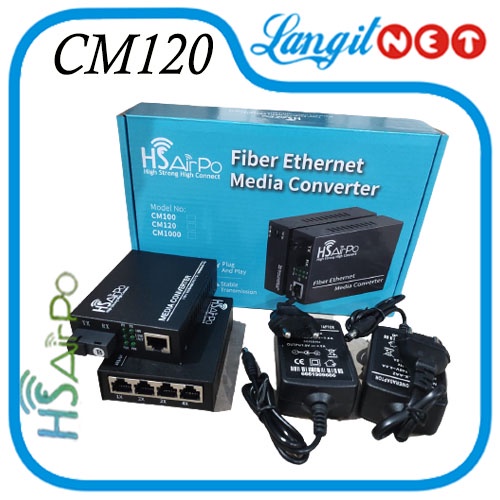 HS AIRPO CM120 FIBER ETHERNET MEDIA CONVERTER 10/100 MBPS WITH 4 LAN PORT