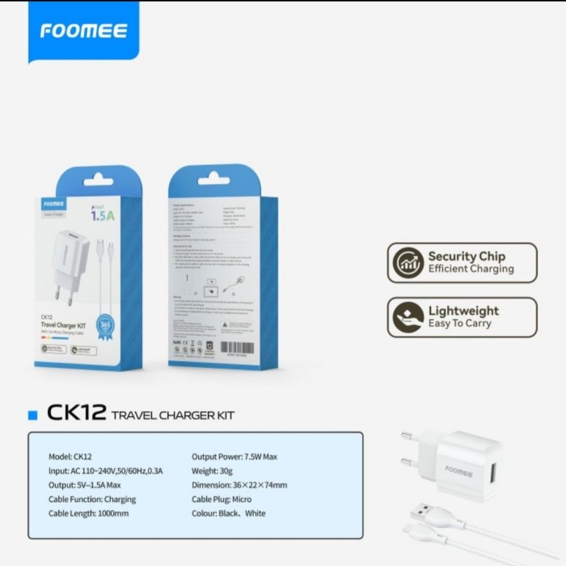 [FOOMEE C-K012]Travel Charger Single Port Usb 1.5A Micro Usb Charger Kit