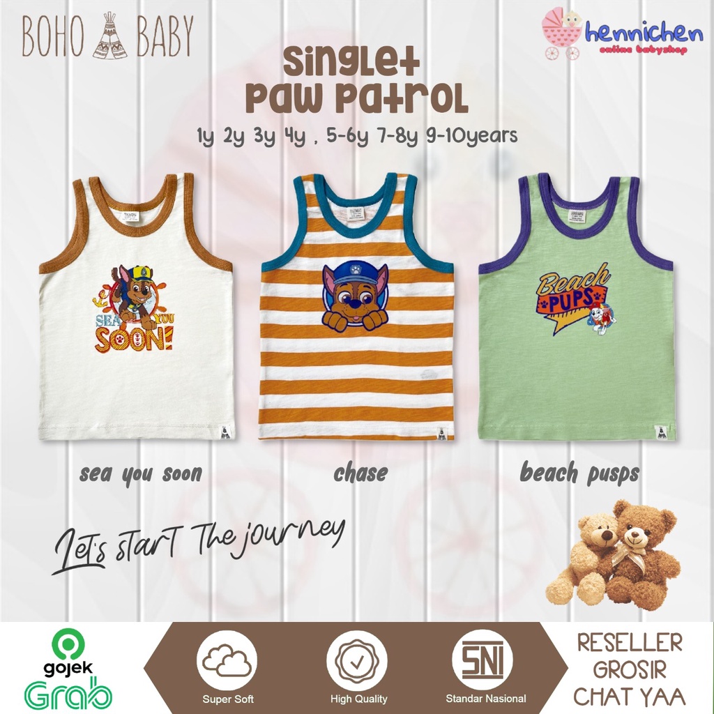 BOHOBABY BOHOPANNA SINGLET KUTUNG BOHO STRIPE PAW PATROL ATAS ANAK KUTUNG ANAK SINGLET ANAK 1-10 tahun