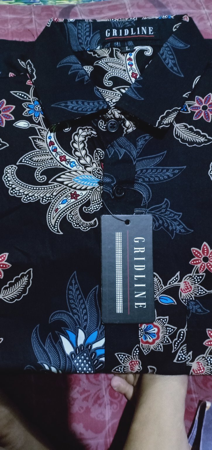 [gridline - Ls040 Black & Navy] Kemeja Batik Slimfit Pria Katun Lengan Panjang