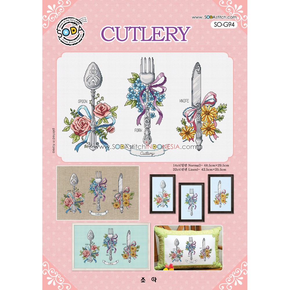 Paket DIY Craft Sulam Kristik / Cross Stitch Sodastitch SO-G94 - Cutlery Alat Makan