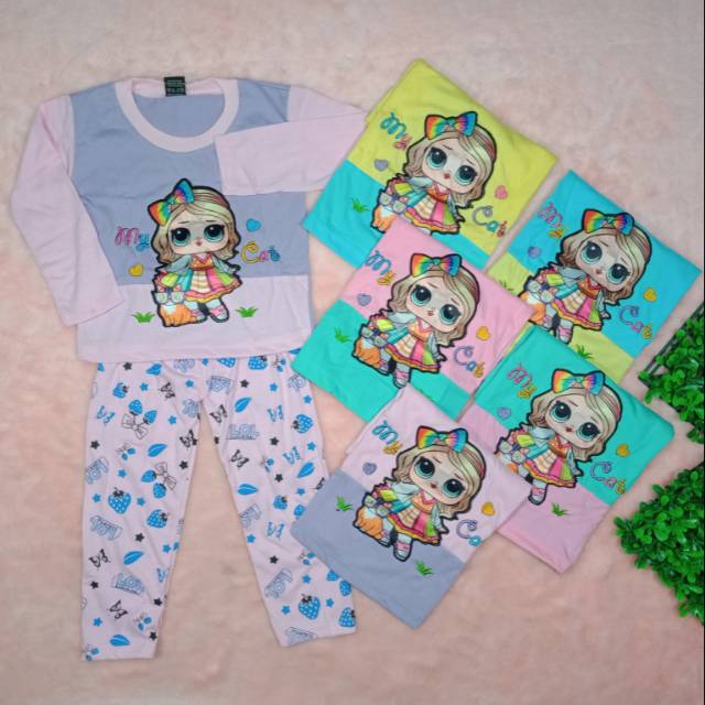 Ss#212 Setelan Anak Perempuan size 3-4tahun / Piyama Anak Cewek / Baju Lol / Baju nyala