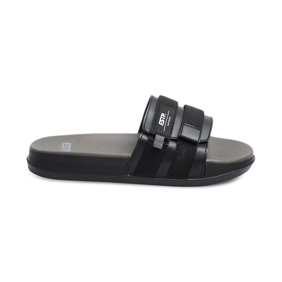 STEREO FULL BLACK ORIGINAL x FOOTSTEP Sandal Casual Hitam Pria Sendal Slide Jalan Santai Harian Slippers Hangout Main Kondangan Lebaran Slop Selop Karet Premium Slip On Remaja Dewasa Flip Flop Kerja Formal Sport Men Footwear Keren Terbaru Kekinian Branded