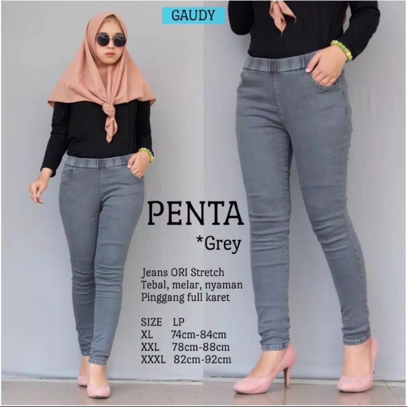 (XL-6L)PENTA JEANS||CELANA LEGGING JEANS WANITA FULL KARET