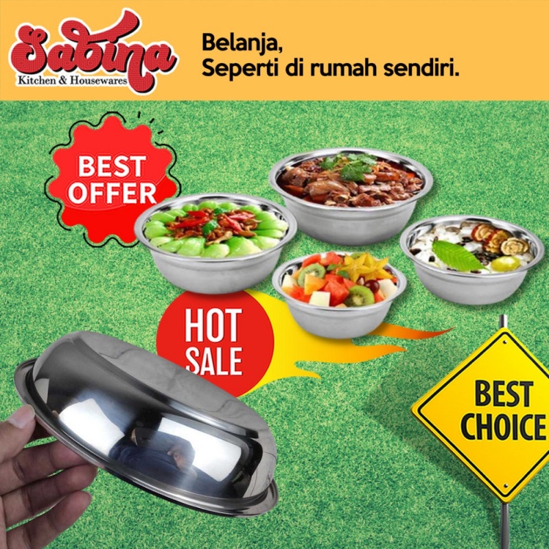 Mangkok Saji Bowl Stainless Mangkuk Nasi Sayur Lauk Baskom Serbaguna