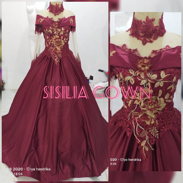 Gaun pengantin maroon 3D