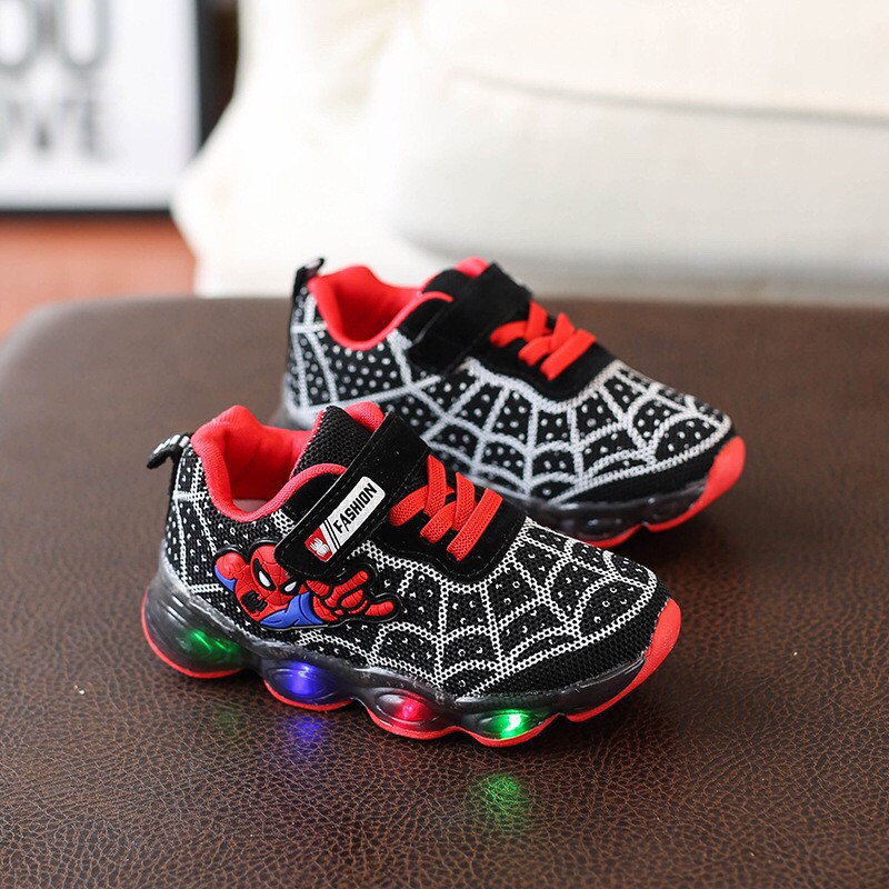 SEPATU ANAK LAKI-LAKI SNEAKER SPIDER  LABA-LABA LAMPU LED SIZE 21-36 USIA 1-9 TAHUN