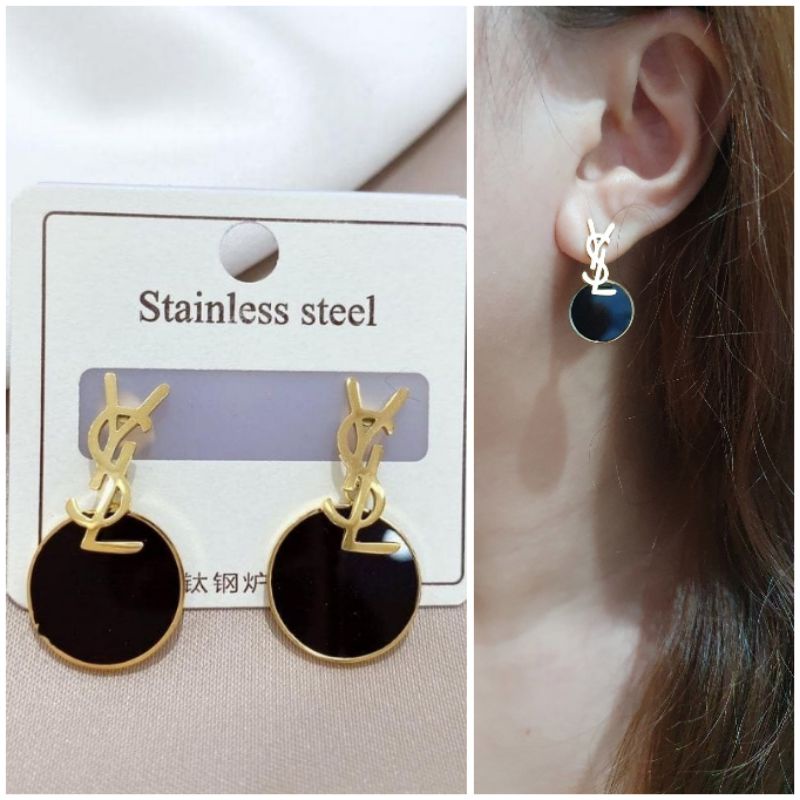 Anting titanium asli Ysl gold Premium Quality Anti karat tidak karatan 18