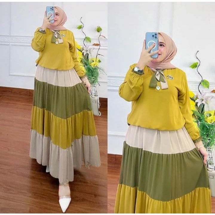 [COD] Jenia Dress Baju Muslim Wanita Remaja Terbaru Aplikasi Warna Bahan Santorini Shimmer Gamis Kondangan