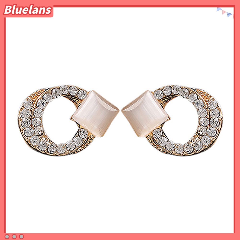 Bluelans 1 Pair Fashion Women Lady Elegant Crystal Rhinestone Ear Stud Gold Tone Earrings