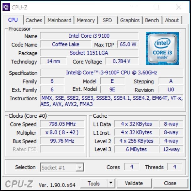 Processor Intel Core i3 9100F Tray Socket LGA 1151 Not 9100