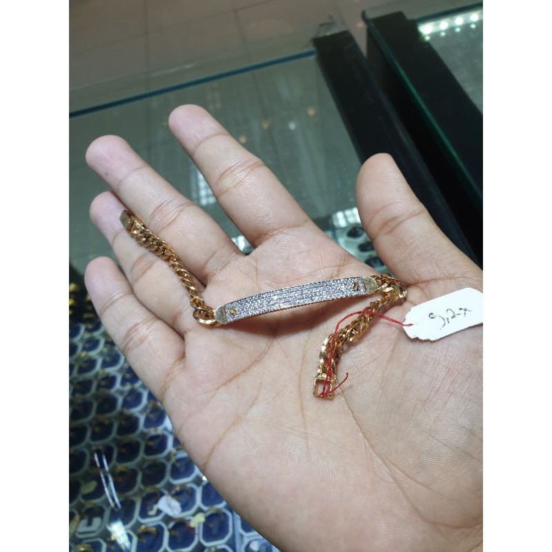 gelang emas rantai plat matamata kancing kotak