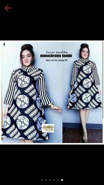 Batik Tunik Santika Monochrome Kombi Abu / Tunic Santika Mono Combi Abu Seragam Dress