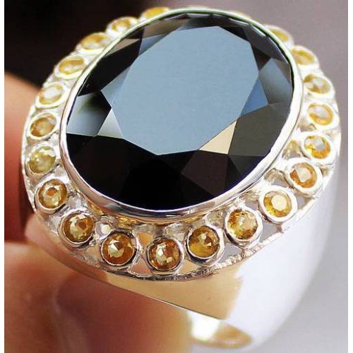 CINCIN PRIA 28.50 cts NATURAL BLACK SPINEL YELLOW SAPPHIRE MEMO Sz.12