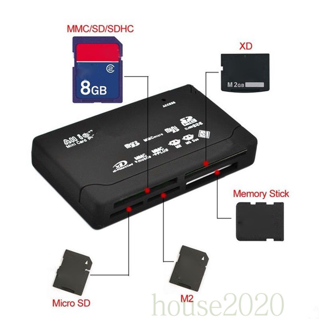 (Ready Stock) Adaptor Pembaca Kartu Sd All In One Mendukung Tf Cf Sd Mini Sd Sdhc Mmc Ms Xd Usb 2.0