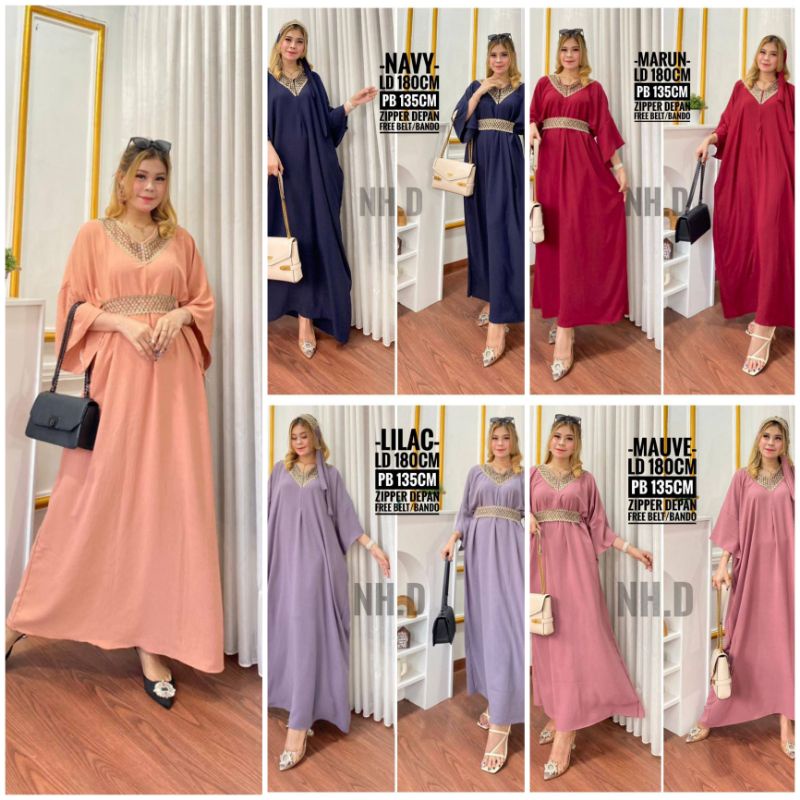 Ashanti Kaftan Wanita Jumbo Rayon Crinkle Premium Busui Kaftan Jumbo Renda Polos