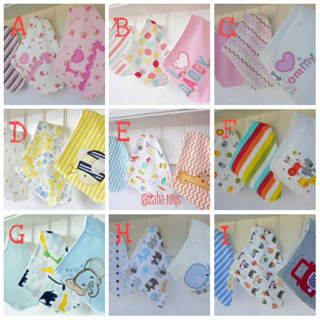 Set Moms Care Bib Premium Isi 3 pcs Slaber Segitiga Baby Celemek Slabber Makan Bayi Anak Mom's