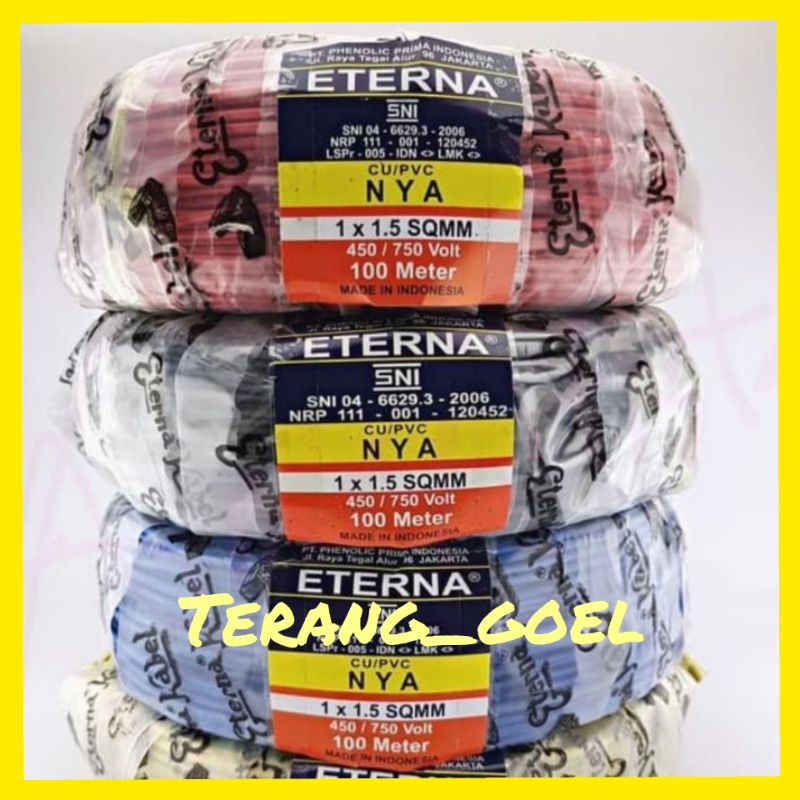 Kabel Eterna Tunggal NYA 1x1,5 100Meter / Kabel NYA Eterna 1,5mm 100 Meter