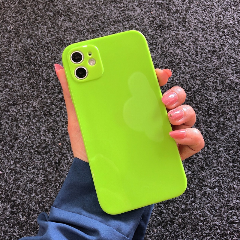 Soft Case TPU Warna Hijau Fluorescent Untuk iPhone 14 13 12 11 Pro X XS MAX XR Se20 7 8 Plus