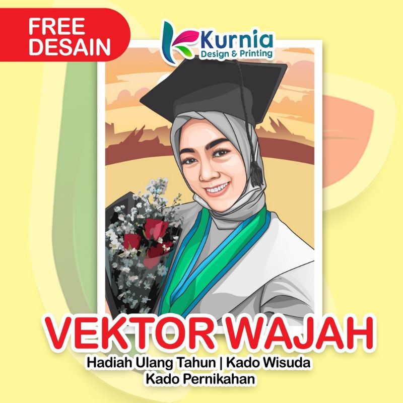 Kado Desain Vektor Custom Ilustrasi Karikatur Wajah - Anniv / Ultah / Wisuda / Dosen