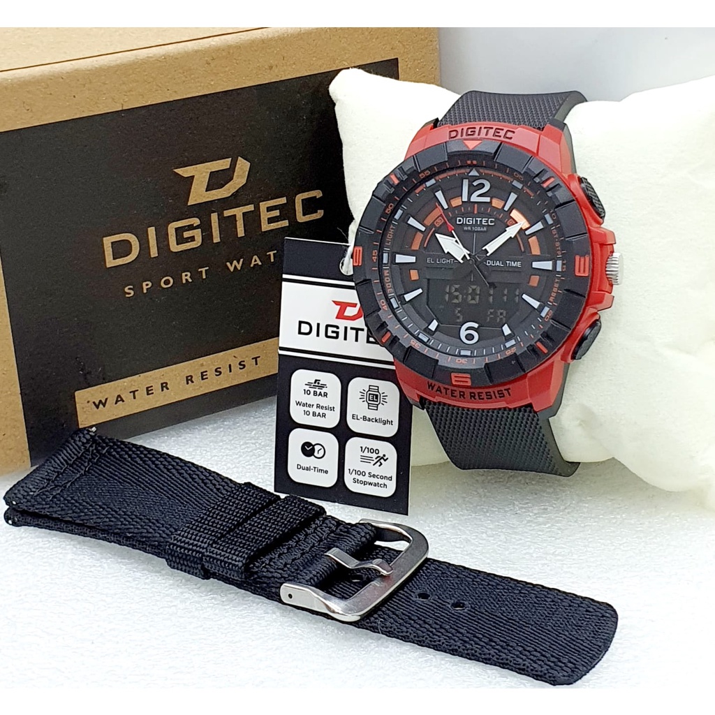 Jam Tangan Pria Fashion C31958A Dual Time Tali Rubber Tanggal Hari Aktif Free Box Exclusive Tali Kanvas &amp; Baterai