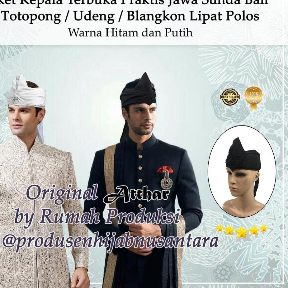 ❀ Iket Kepala Terbuka Praktis Jawa Sunda Totopong Udeng Blangkon Lipat warna hitam dan putih ❉
