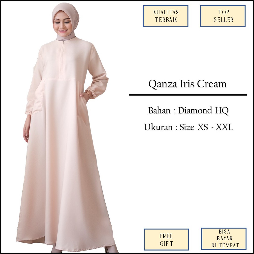 Baju Gamis Lebaran Basic Muslim Syari Warna Cream Polos Busui Bahan Diamond Size XS XXL Jumbo