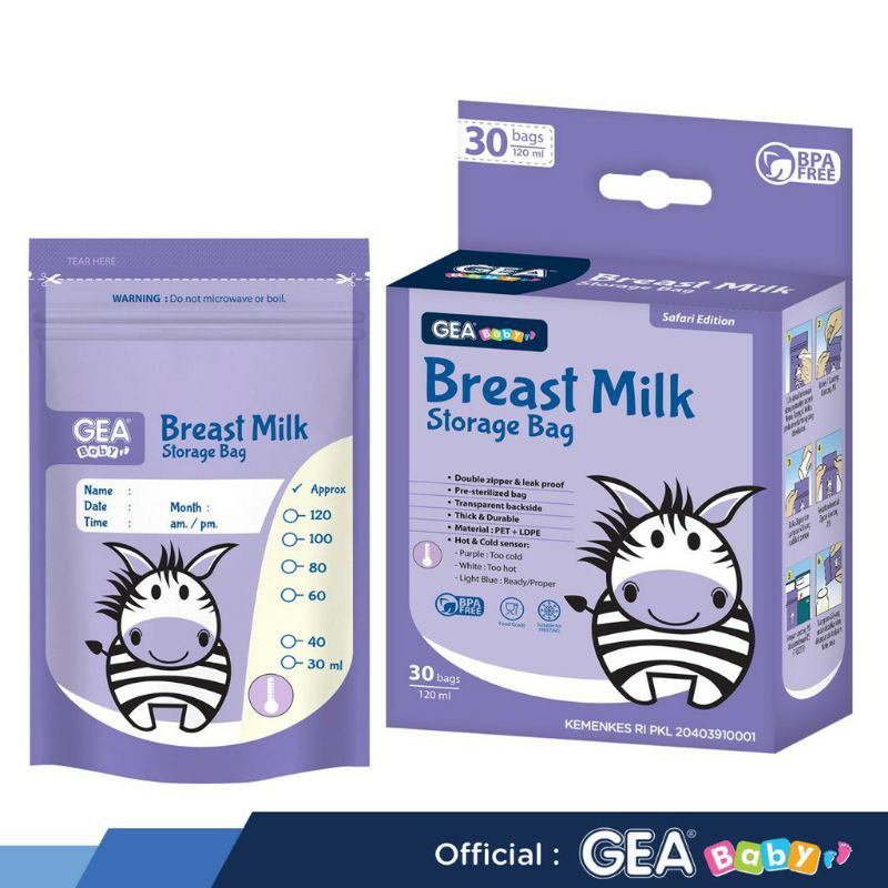 GEA Baby Breast Milk Storage Bag 120ml Isi 30bgs (Edisi Safari &amp; Mamalia)