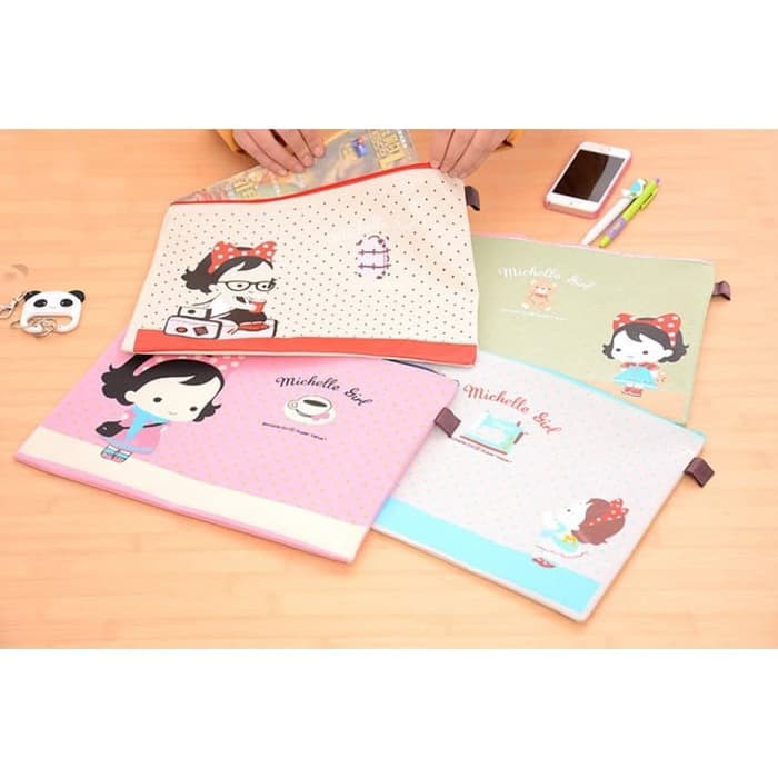 

Michelle Girl Portable A4 File Storage Pouch Bag Tempat Buku - Merah