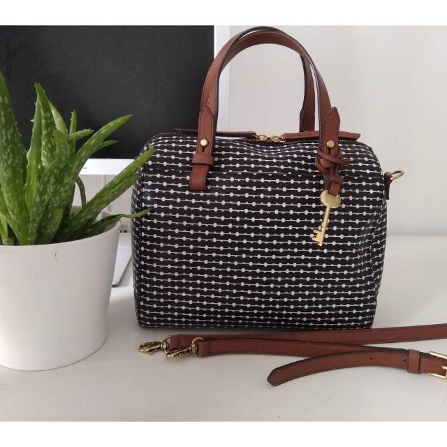 Fossil Rachel Satchel Black White (Preloved)