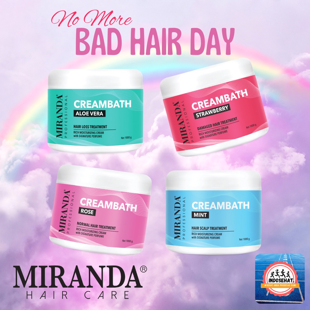 MIRANDA Professional Creambath Strawberry Rose Aloe Vera Mint - Perawatan Pelembab Rambut Rontok Rusak Kering