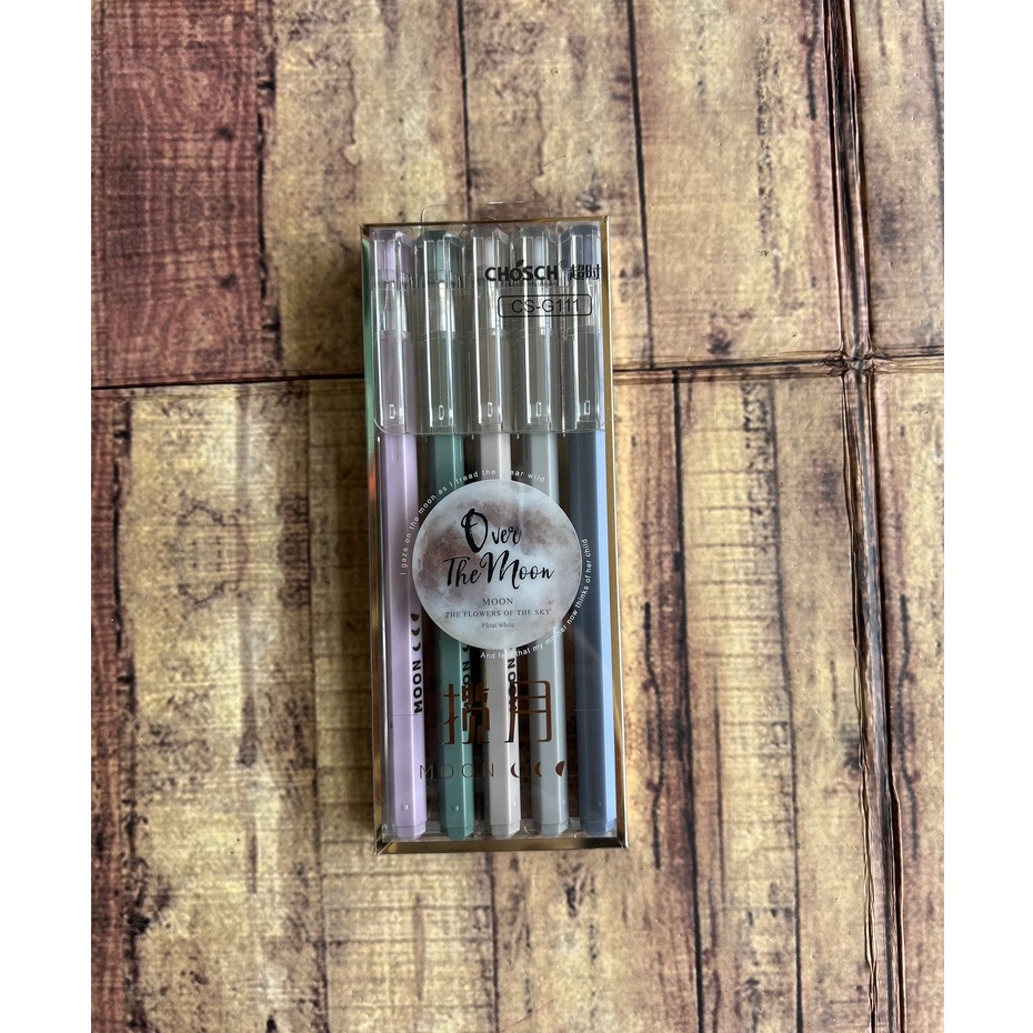 1 Set Gelpen Hitam Over Moon Hexagonal / Bulat