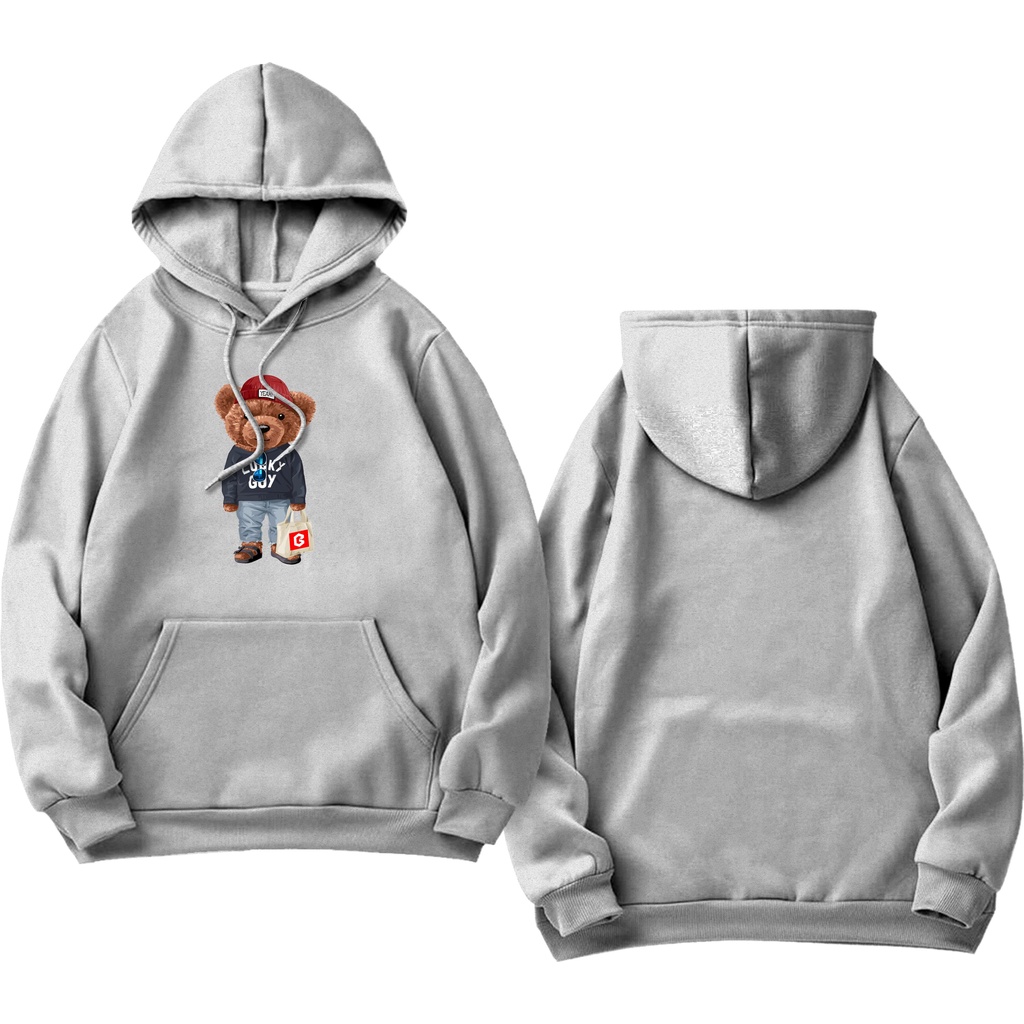 BRIGO Jumper Hoodie Lucky Guy beruang II Sweater Hoodie BRIGO Sablon DTF Fleece Cotton M-XXL (Pria &amp; Wanita) Free stiker&amp;Gantungan Kunci